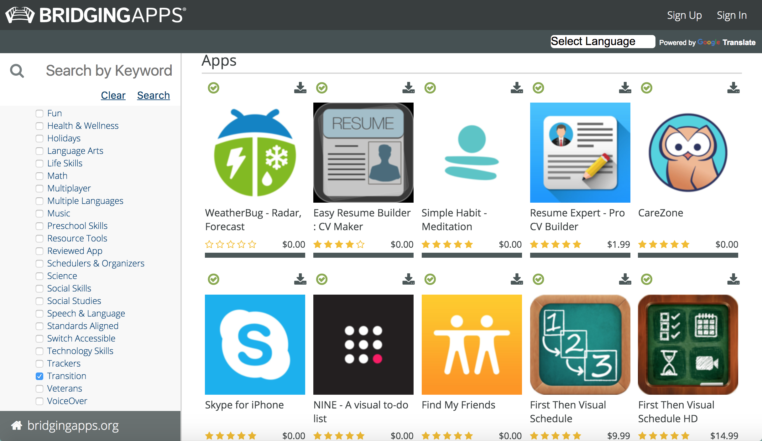 Apps for Transition List