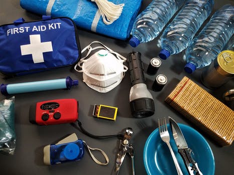 emergency preparedness items; first aid kit, flashlight, non perishable food