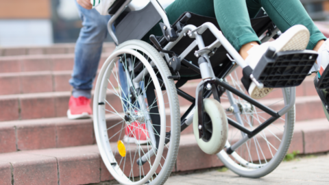 wheelchair going upstairs backwards