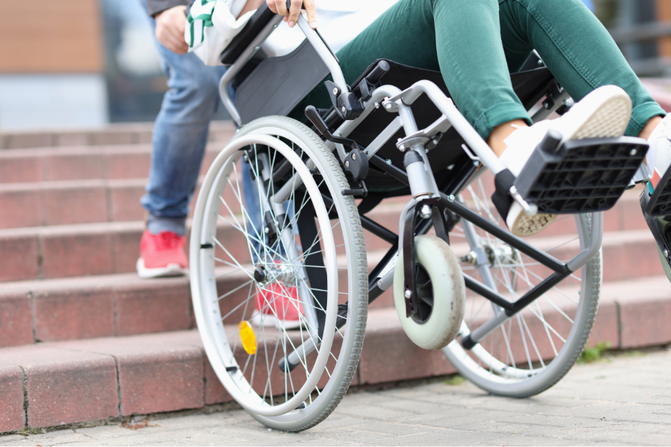 wheelchair going upstairs backwards