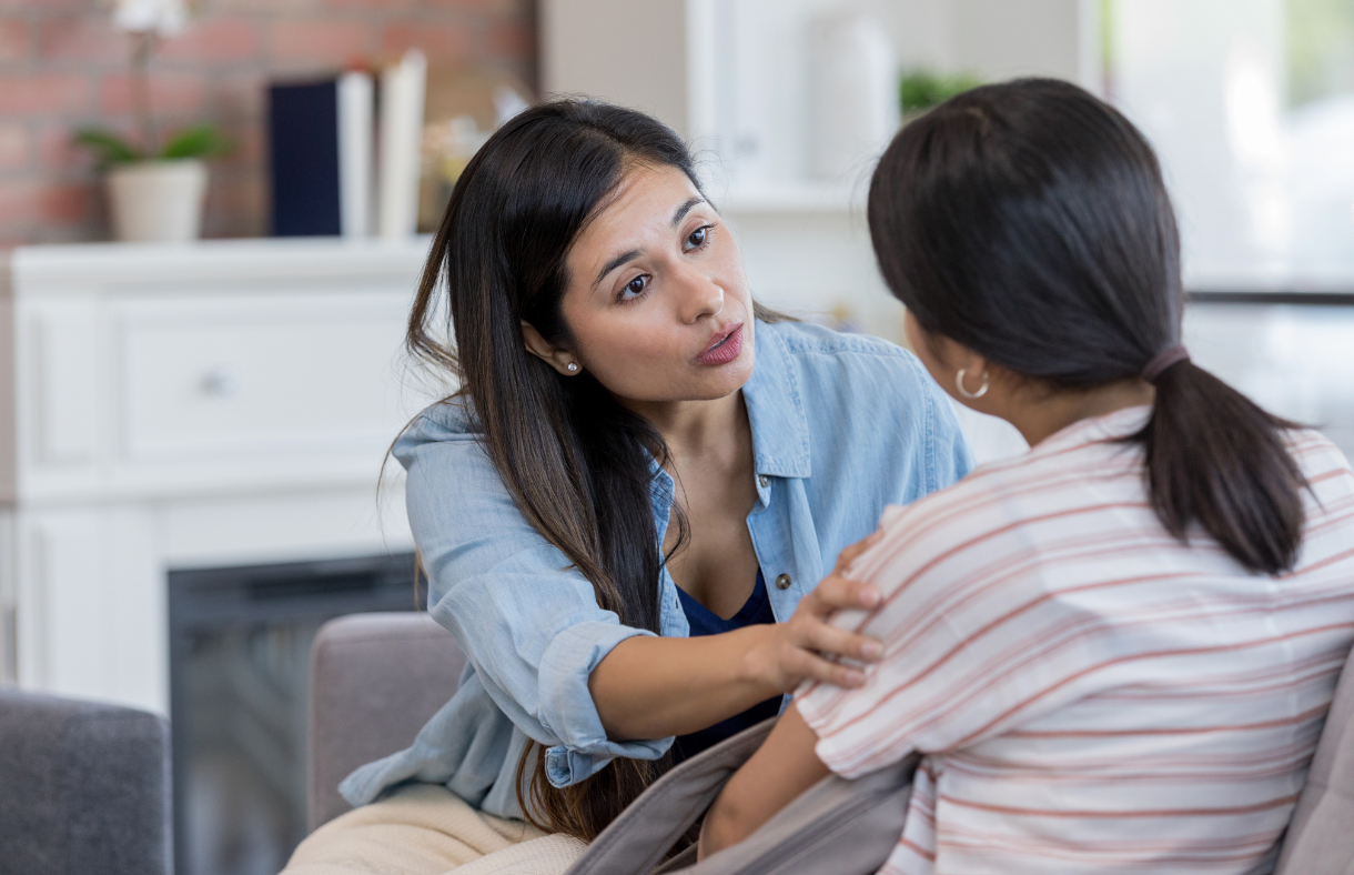 concerned parent talking to teen