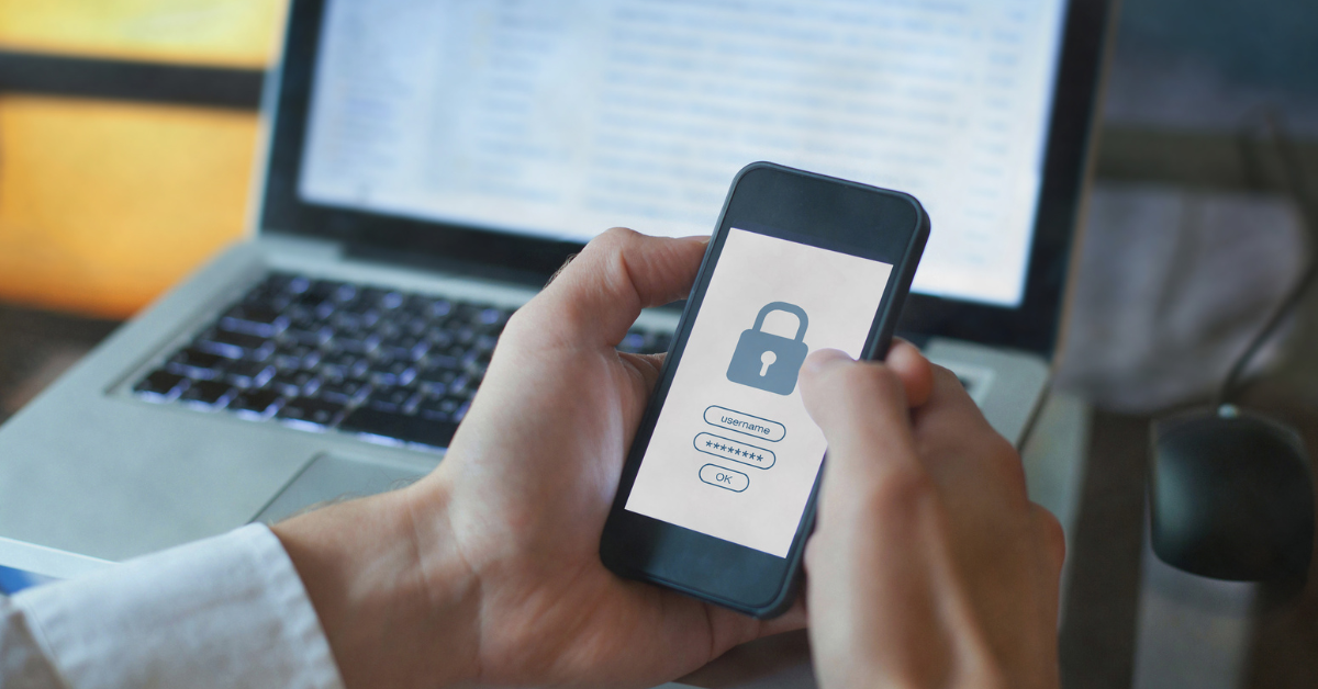hands holding phone with lock icon and password