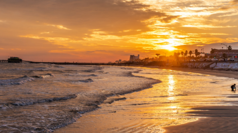 Galveston beach at sunset