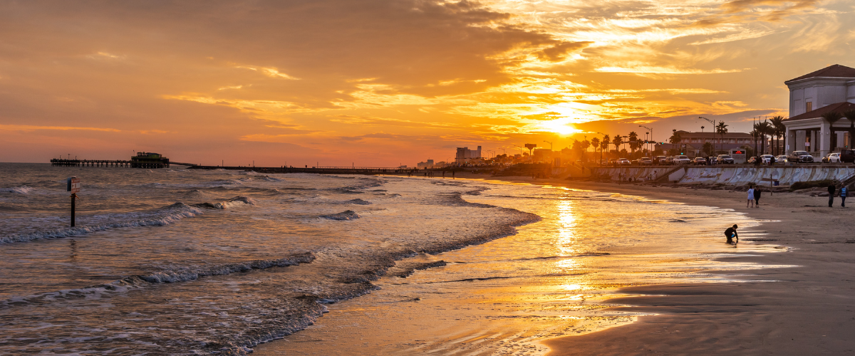 Galveston beach at sunset