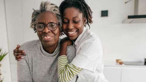 two women smiling